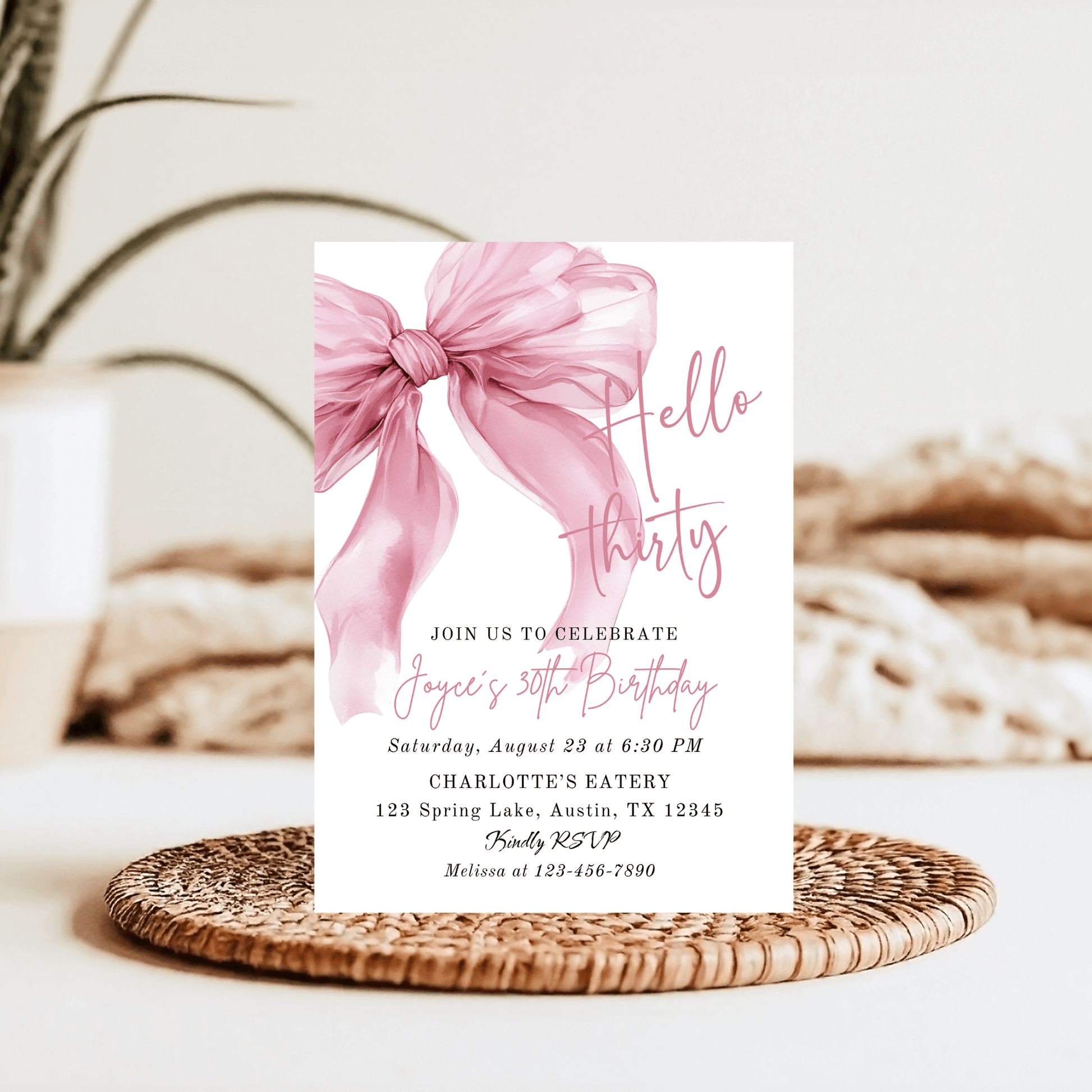 Printable Watercolor Pink Birthday Dinner Invite