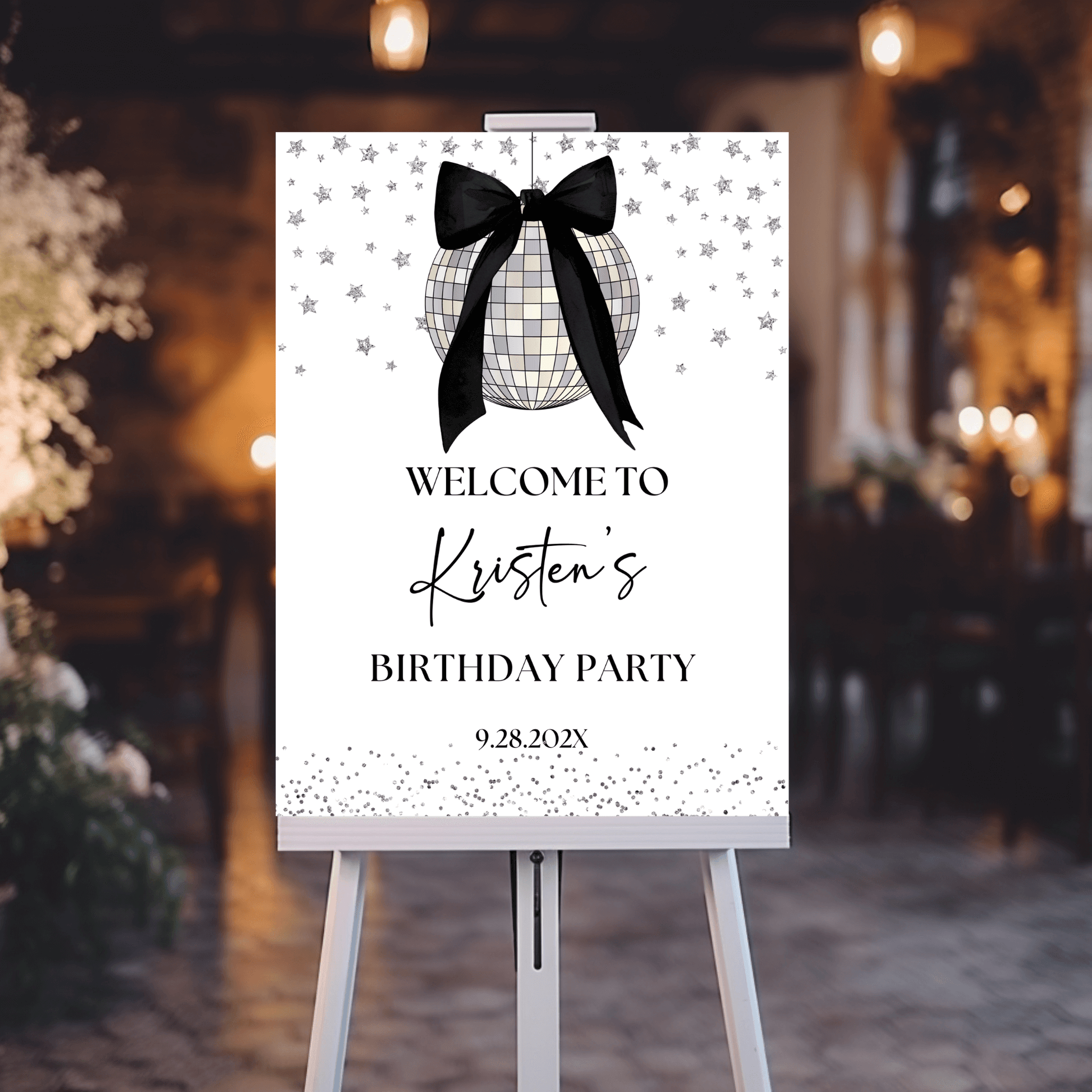 Elegant Black Bow Birthday Party welcome Sign