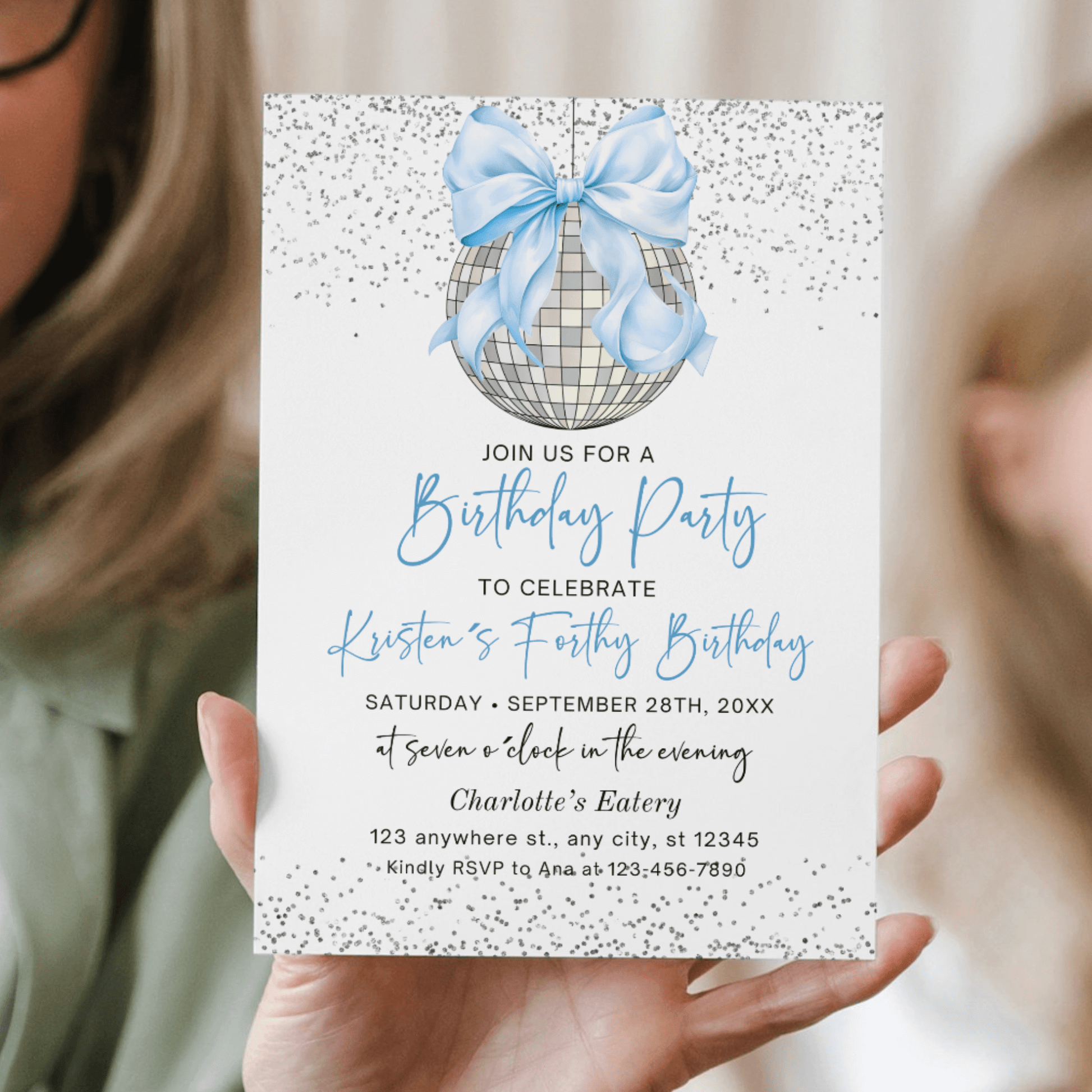 Silver Disco Ball Birthday Invite