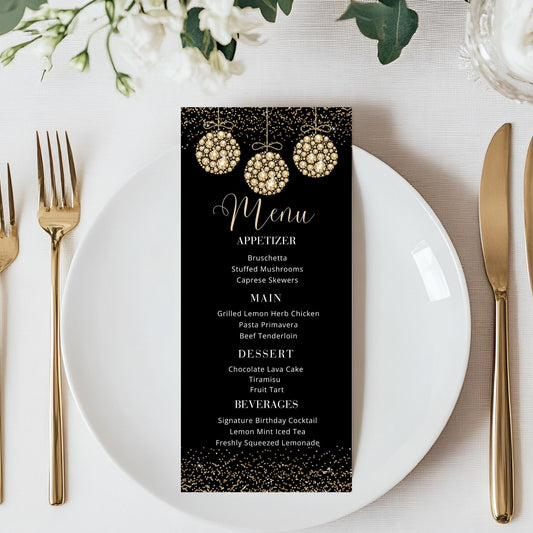 Gold Diamonds Ornaments Menu Card Template