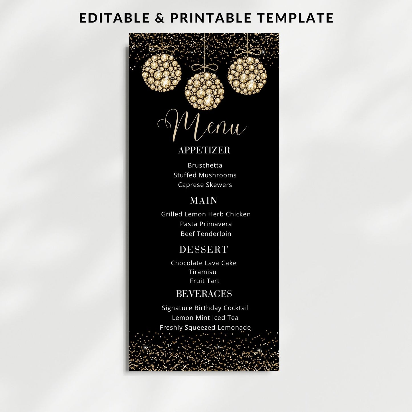 Gold Diamonds Ornaments Menu Card Template