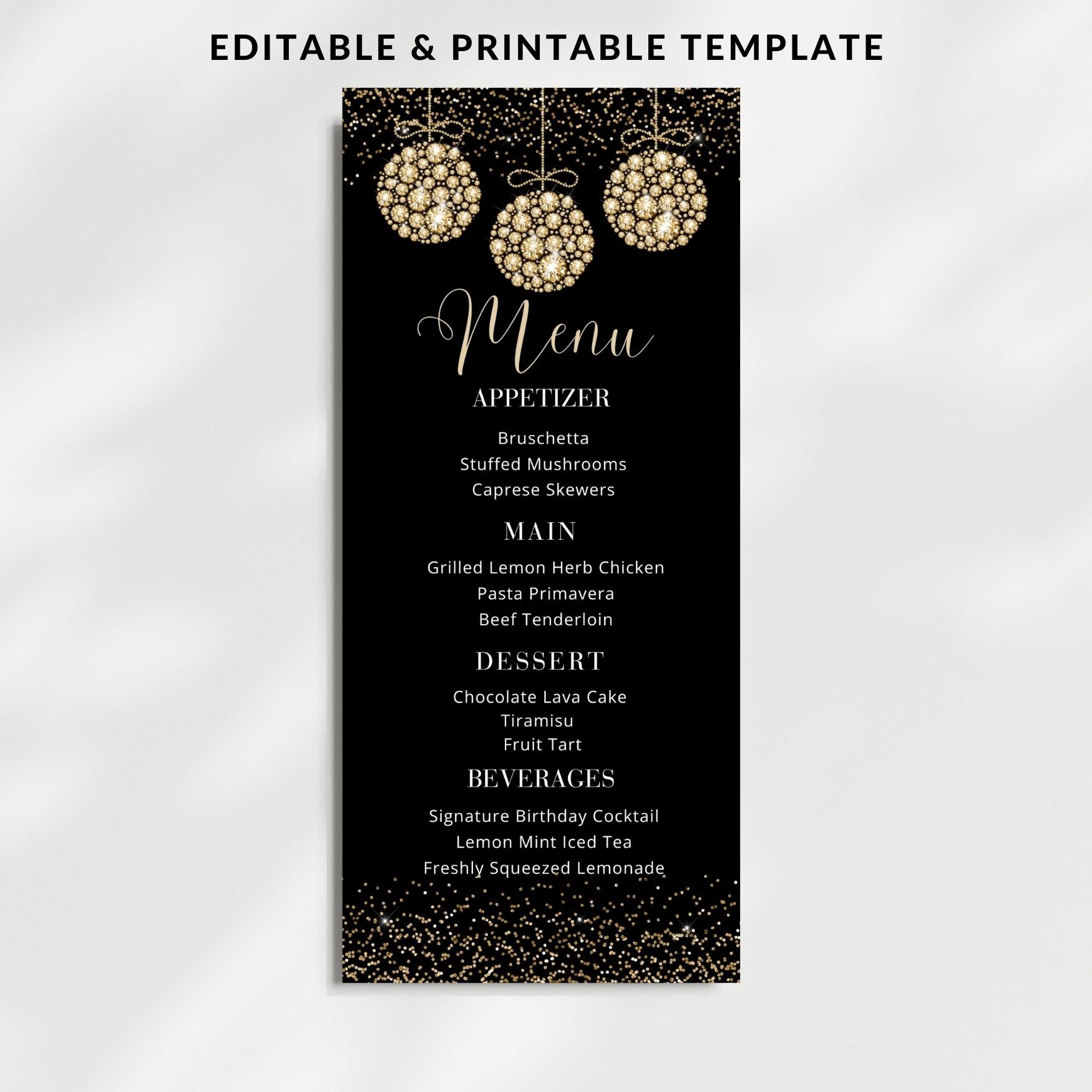 Gold Diamonds Ornaments Menu Card Template