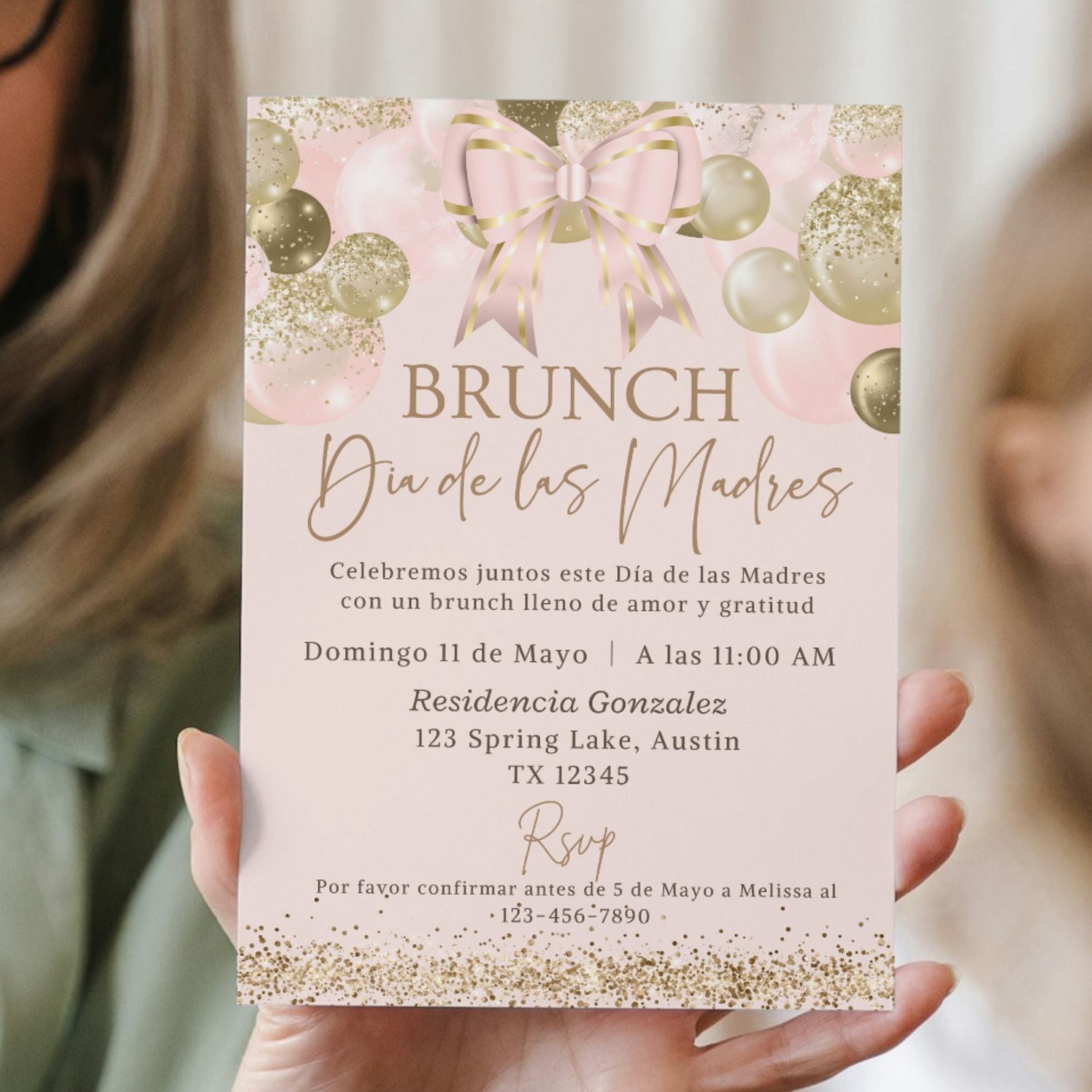 Editable Spanish Brunch Invite with Gold Balloons