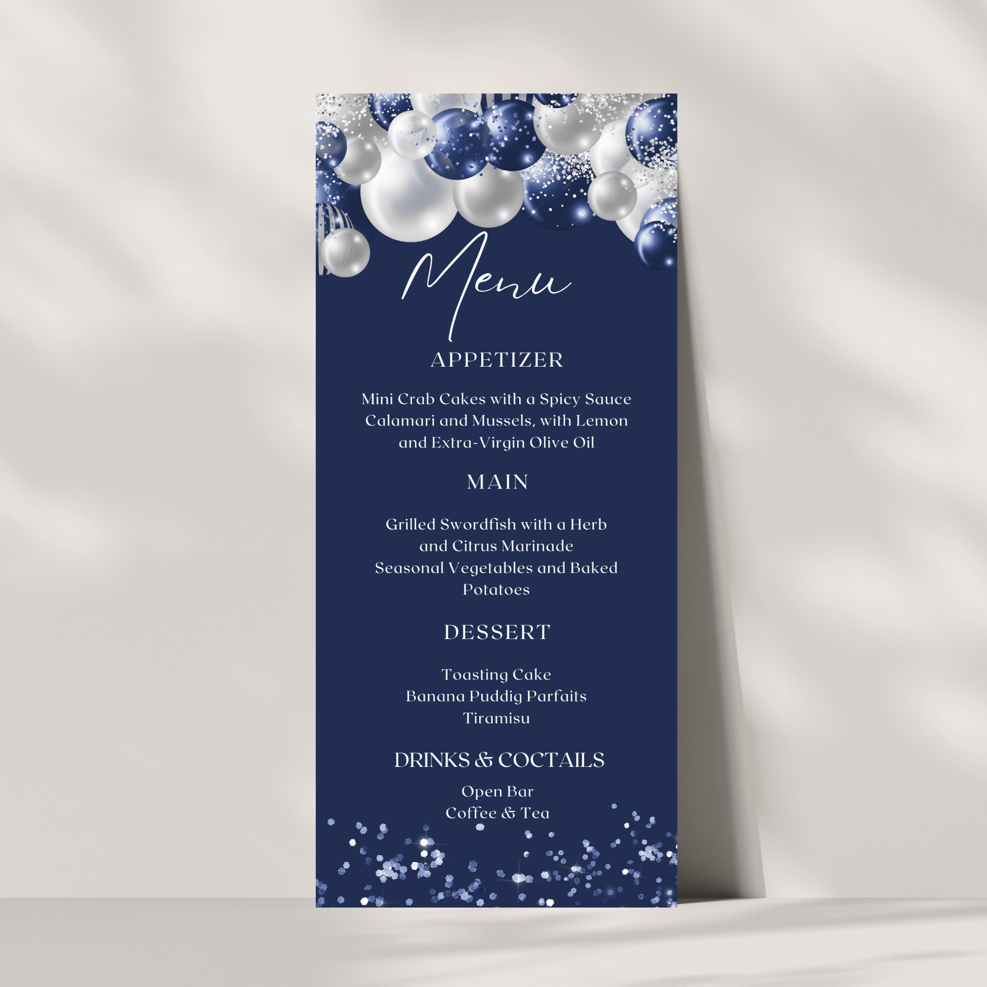Instant Download Blue Navy Menu Card