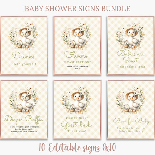 Baby shower signs bundle with cute illustrations and text on a checkered background