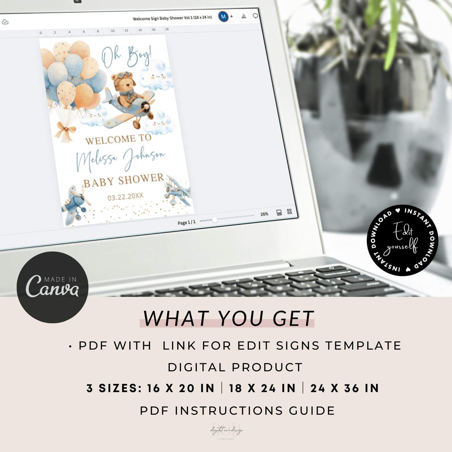 Editable Aviator Baby Shower welcome sign