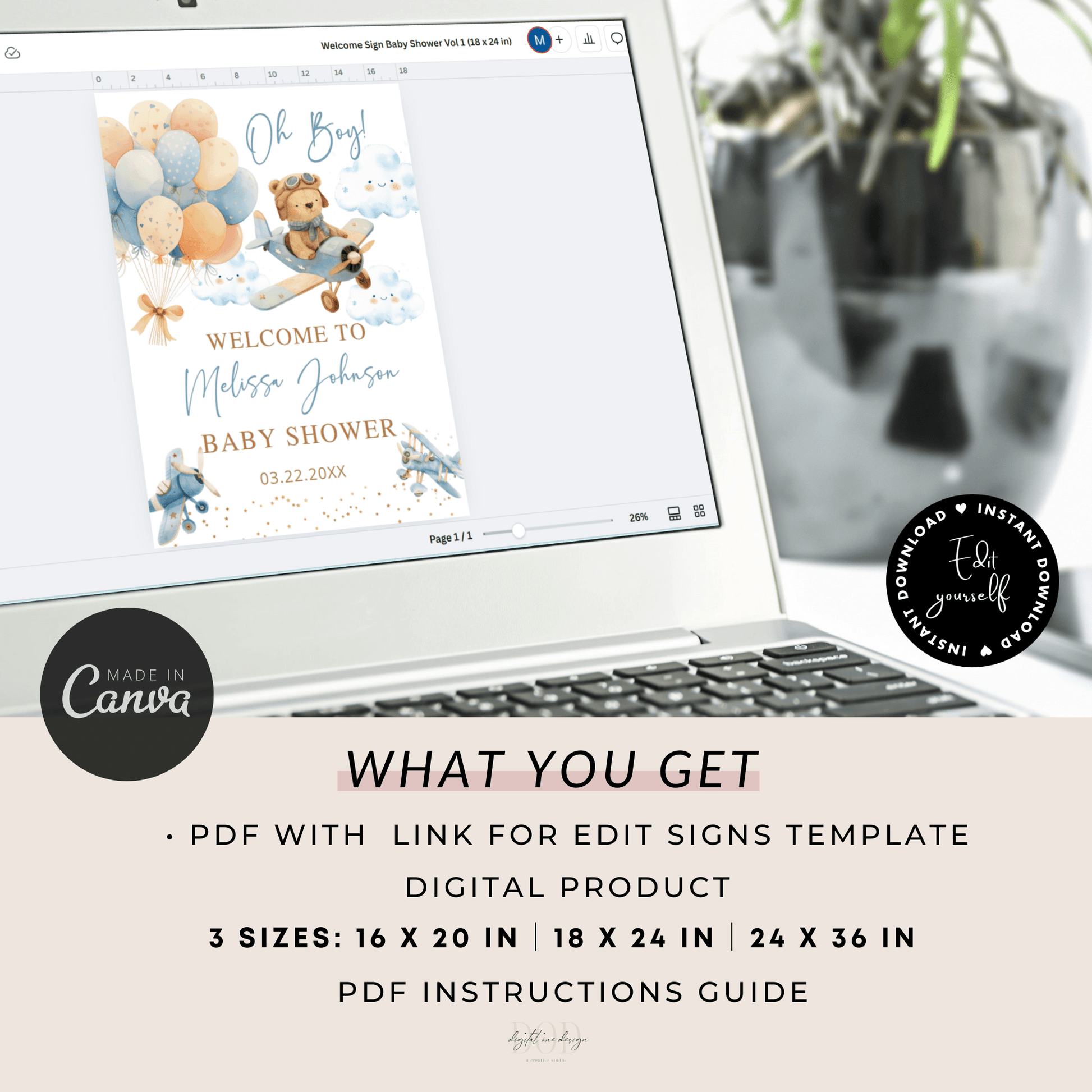 Editable Aviator Baby Shower welcome sign