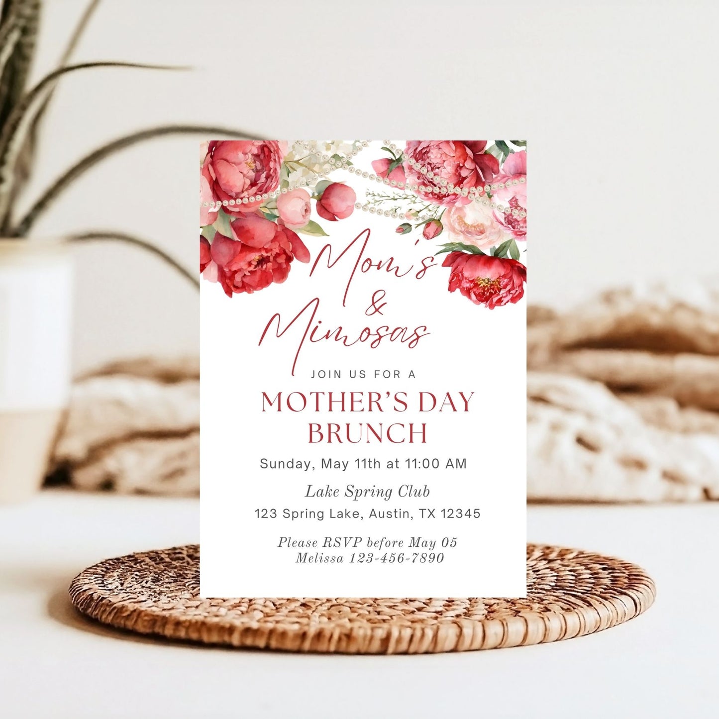 Celebrate Moms and Mimosas Editable Mother's Day Invite