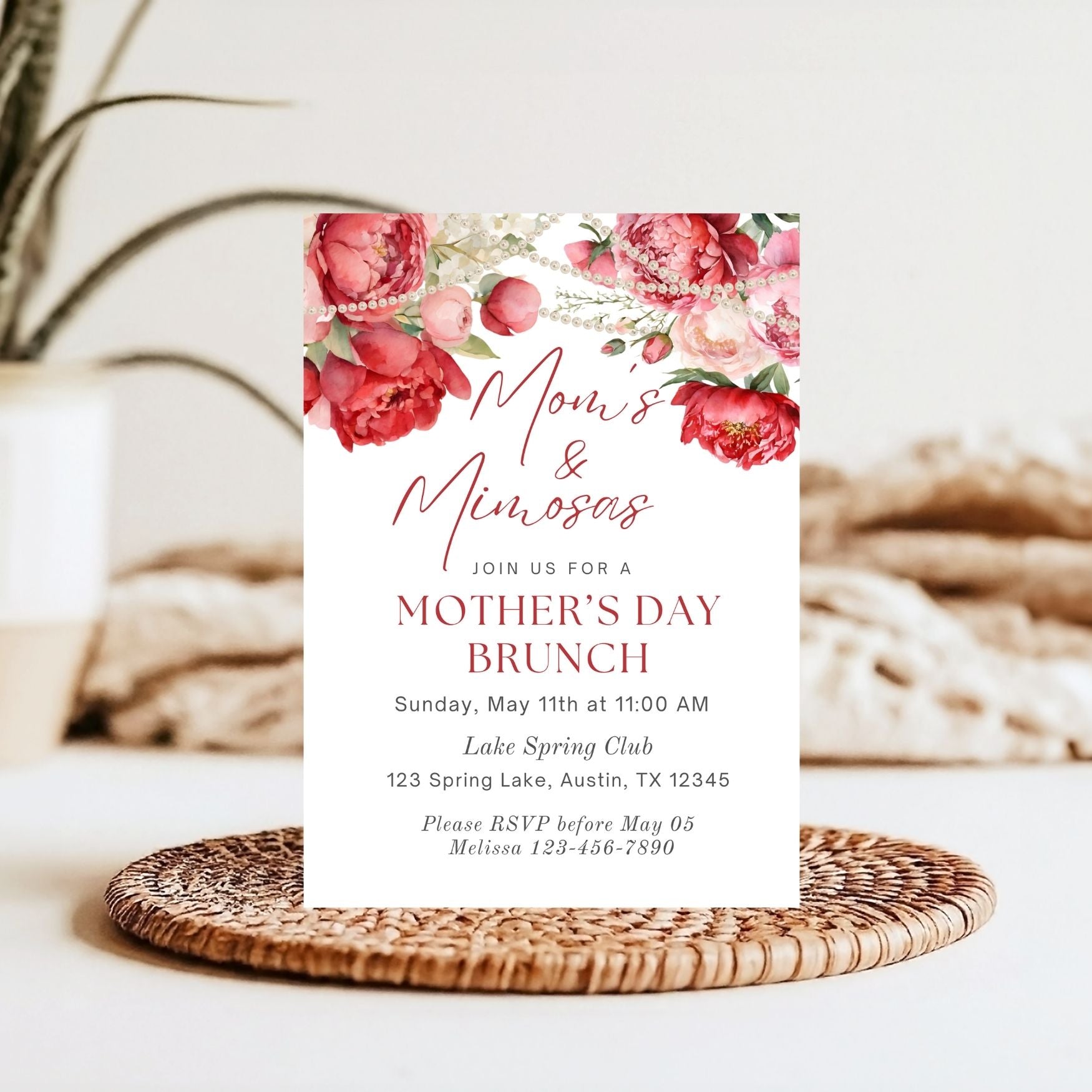 Celebrate Moms and Mimosas Editable Mother's Day Invite