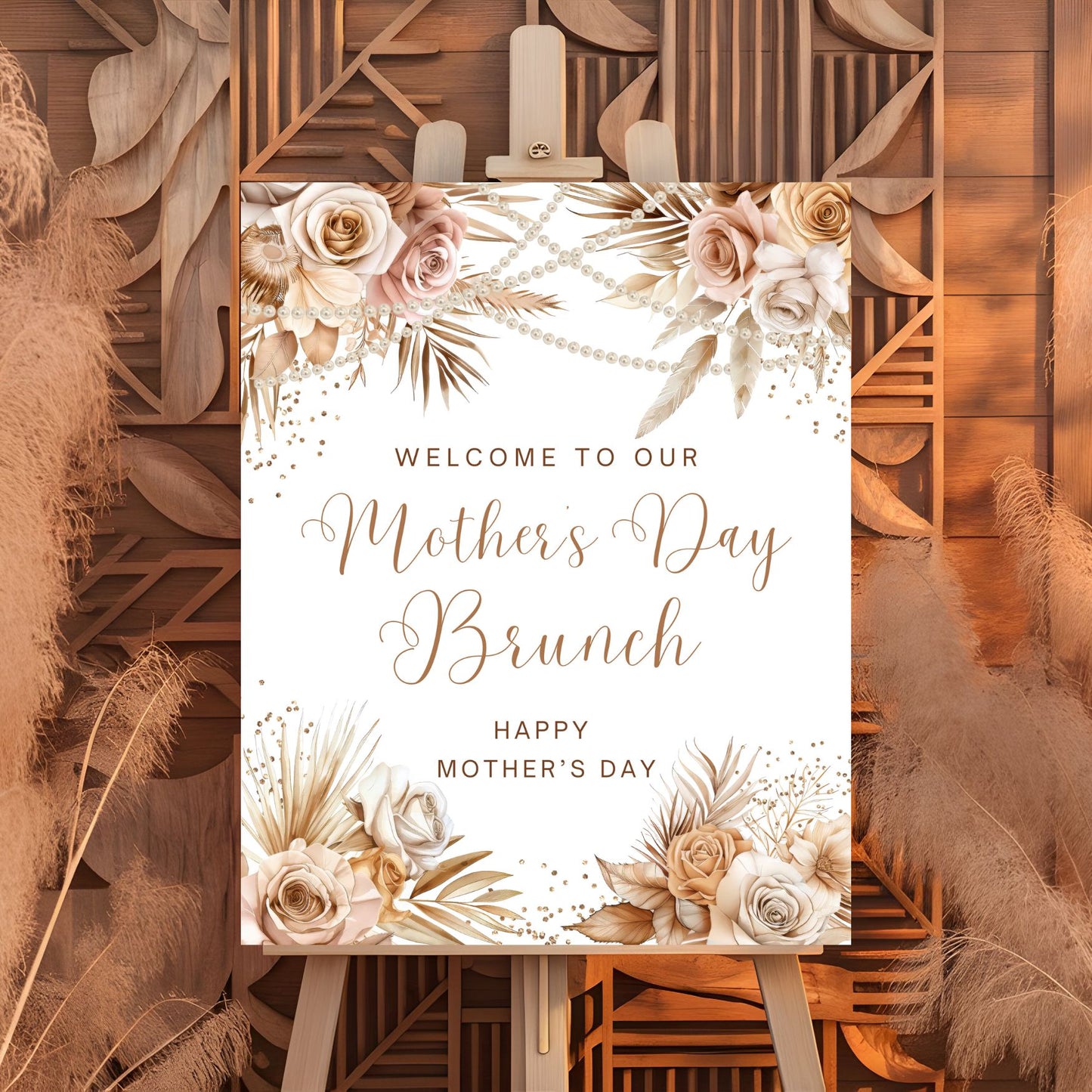 Mother's Day Brunch Floral and Pearls Welcome sign