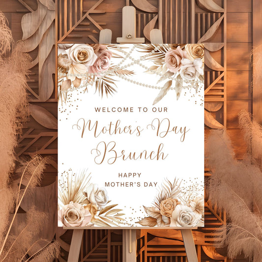 Mother's Day Brunch Floral and Pearls Welcome sign
