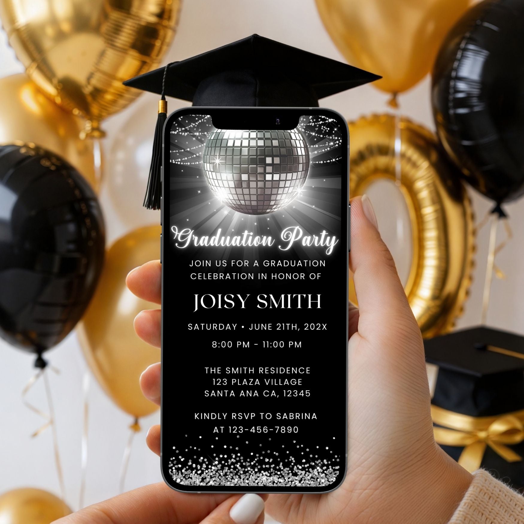 Disco Ball Graduation Party Invitation