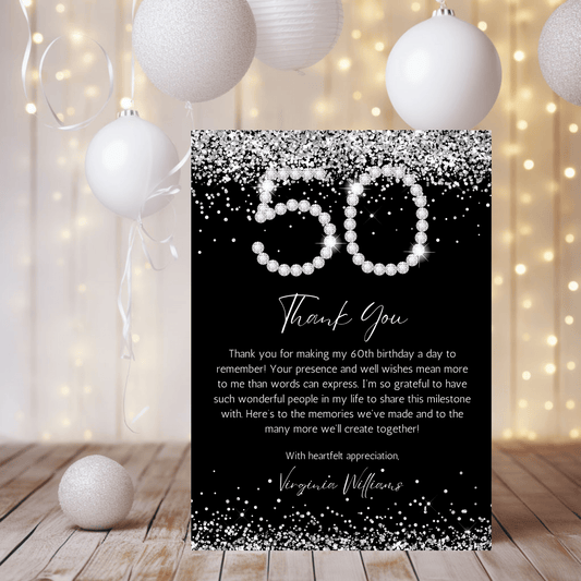 Editable Black and Silver Thank you Card template