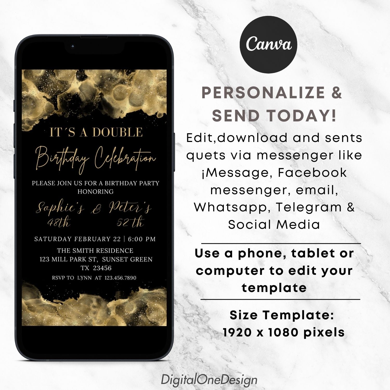 Black and Gold Joint Birthday Party Invitation