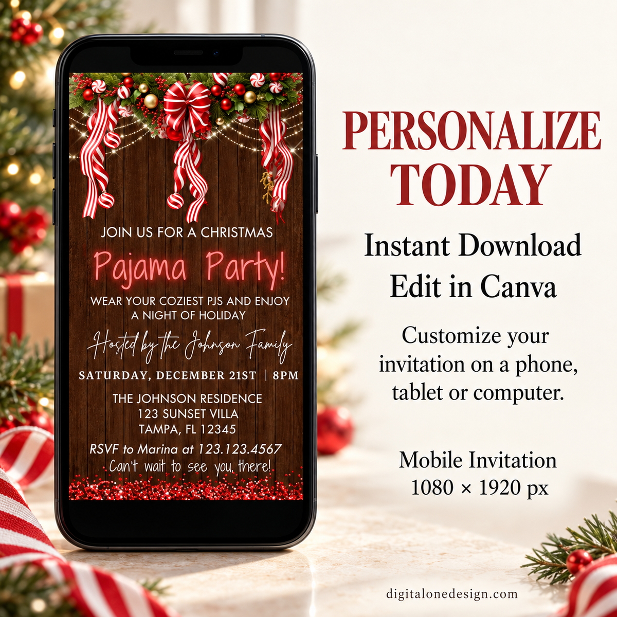 Rustic Farmhouse Christmas Pajama Party Invitation