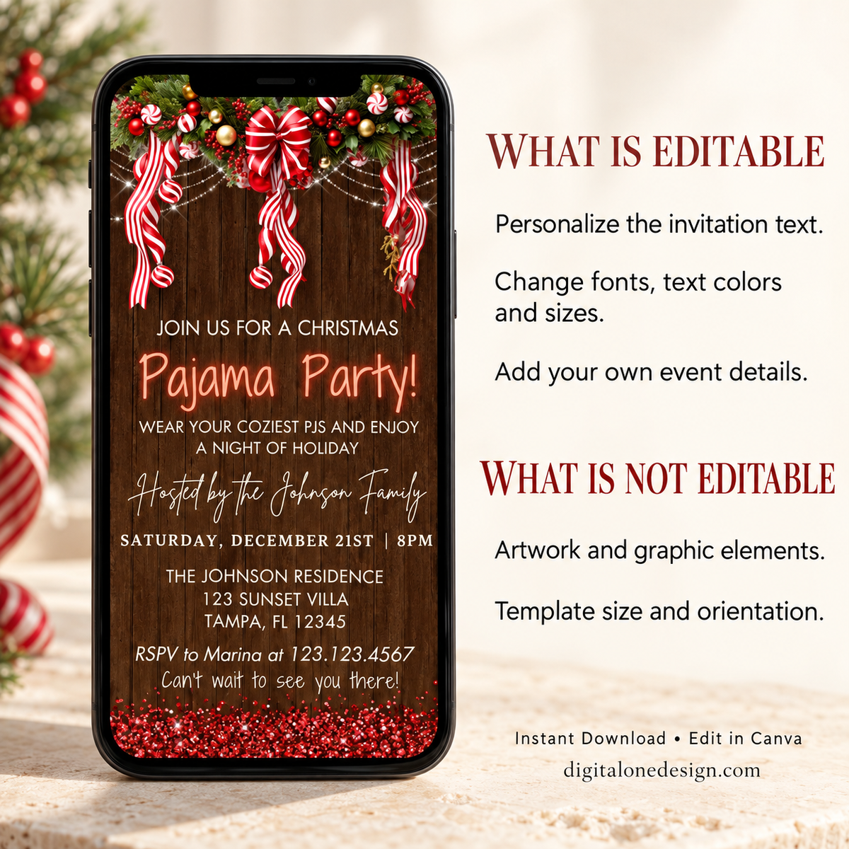 Rustic Farmhouse Christmas Pajama Party Invitation