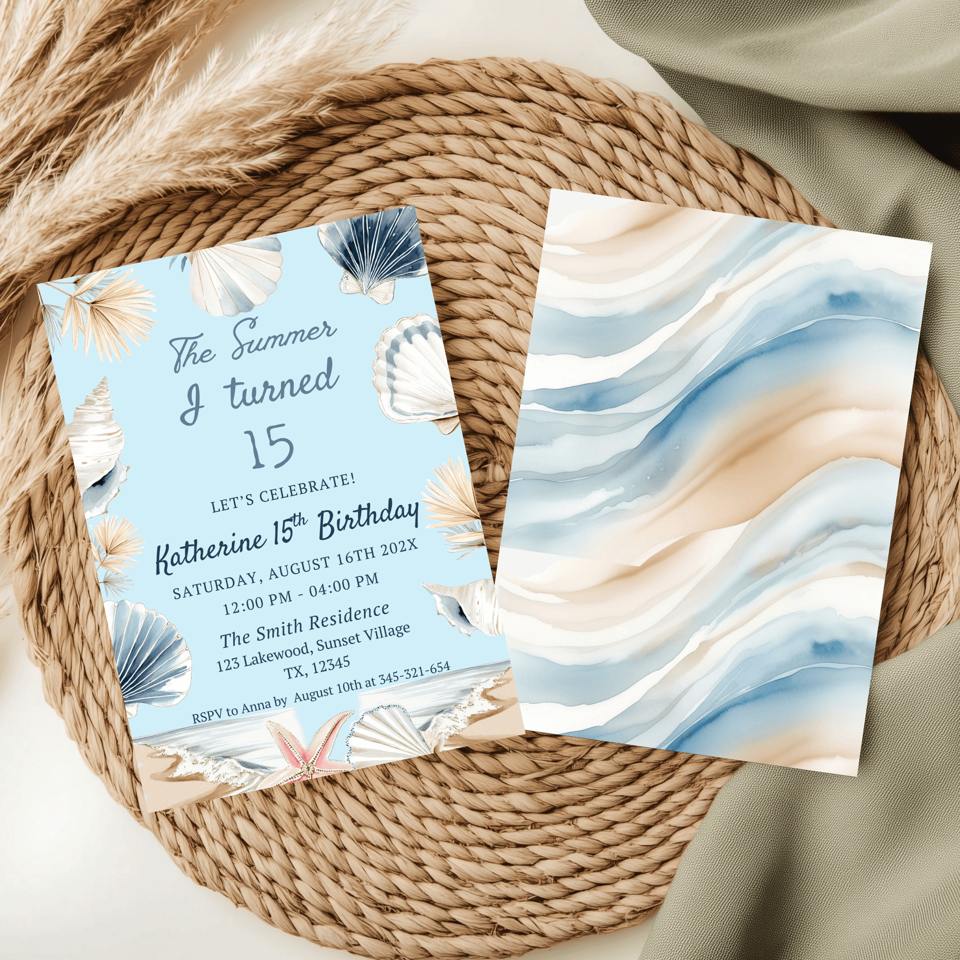 Printable Coastal Beach Birthday Invitation