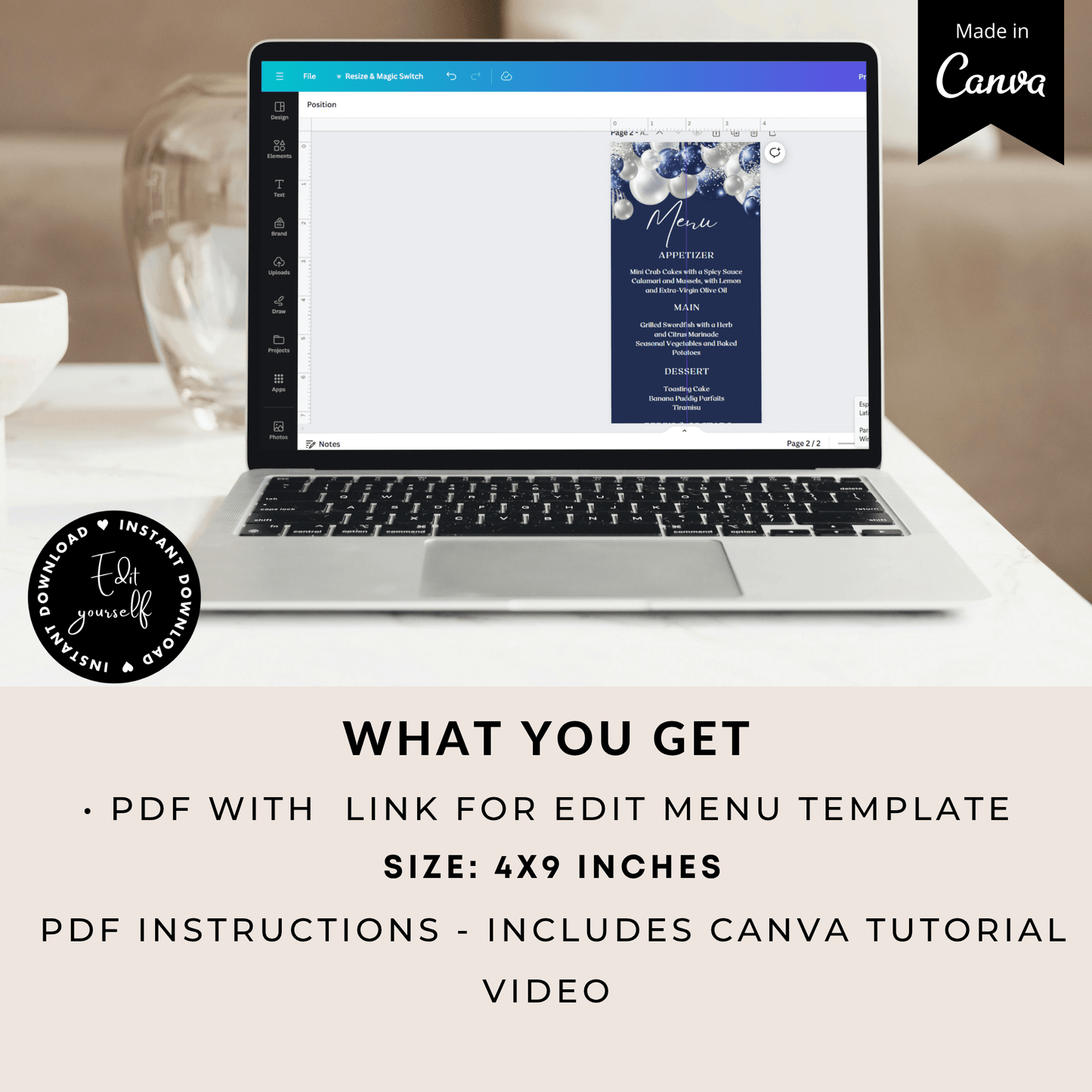 Editable Menu card template Canva
