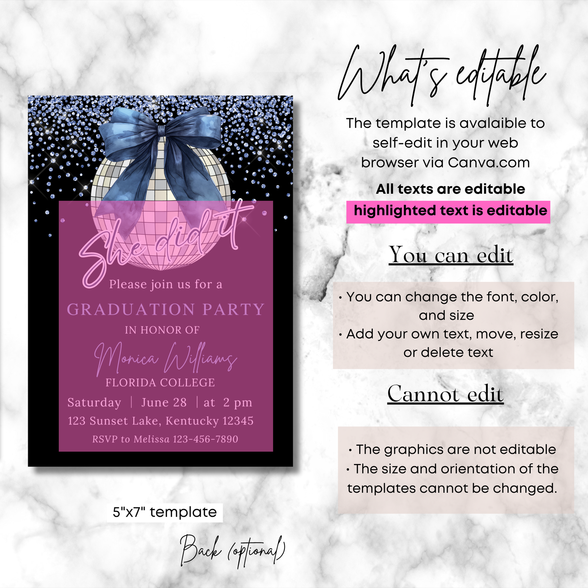 Editable Disco Ball Graduation Party Invitation
