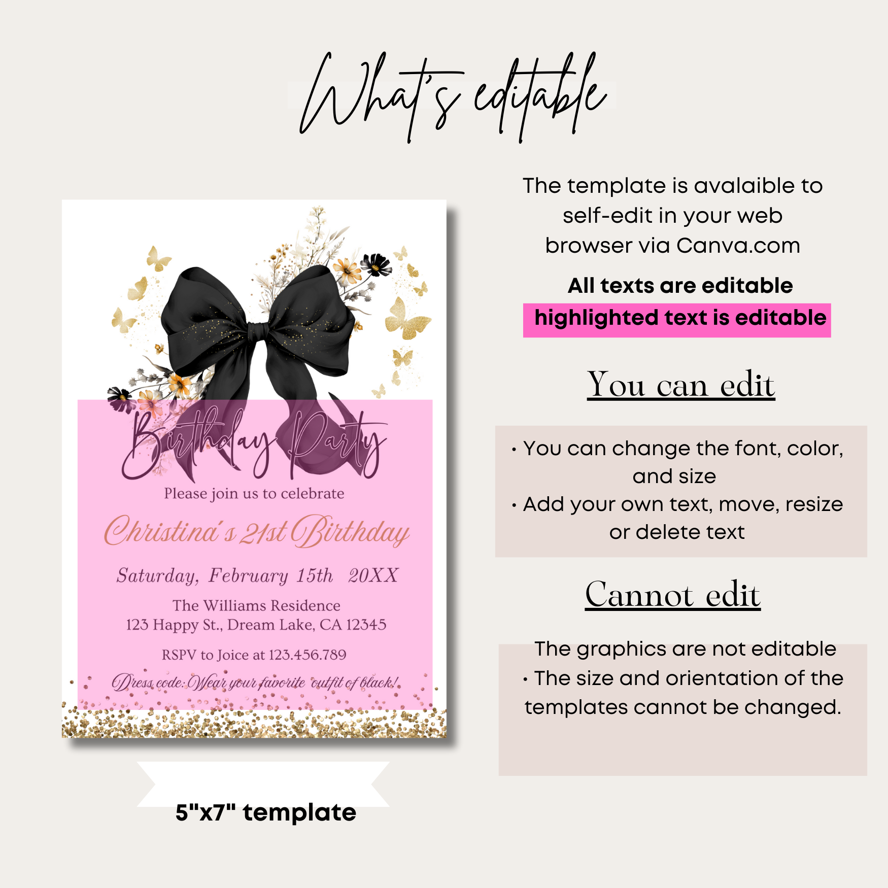 Elegant Black Coquette Bow Wildflowers Invitation
