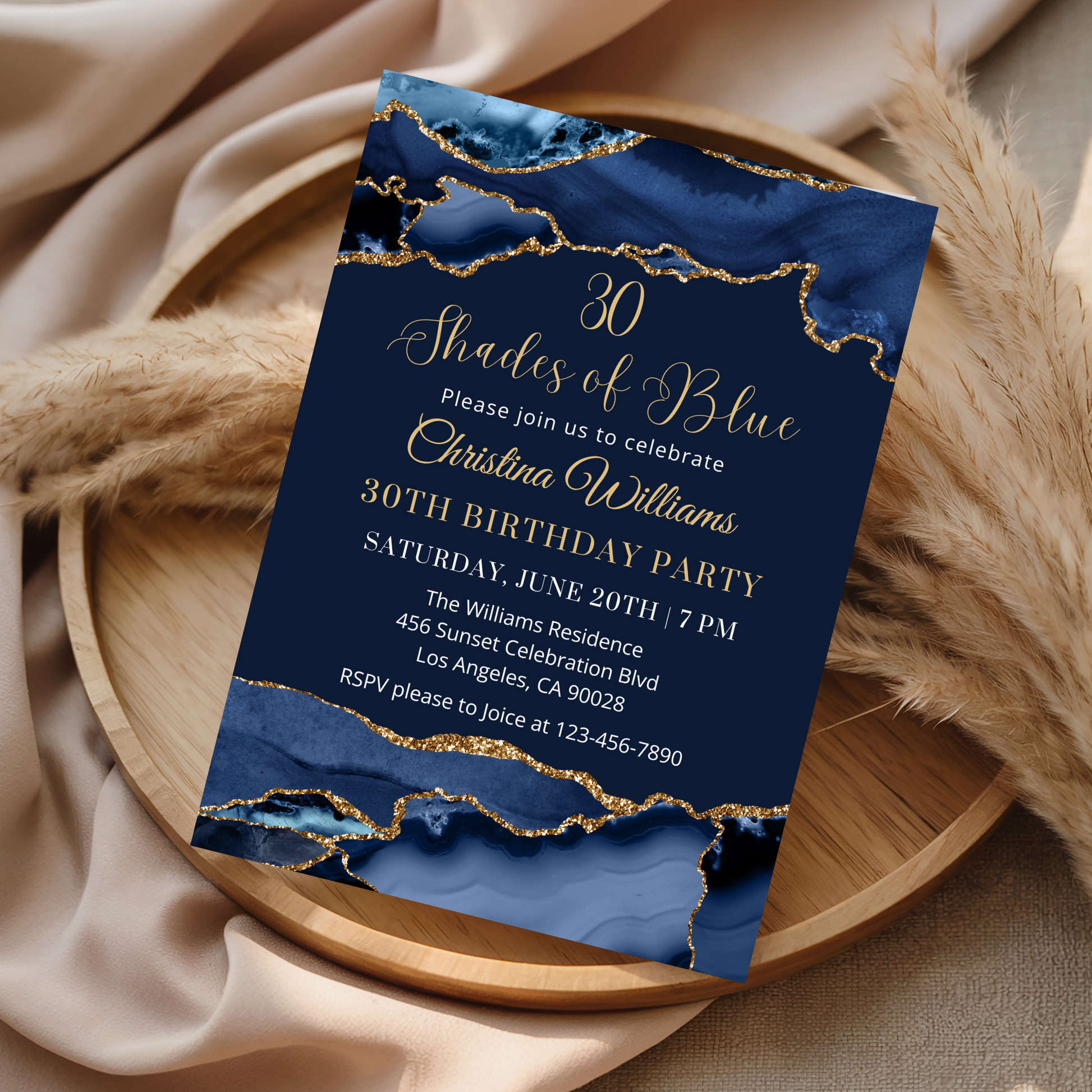 Elegant Shades of Blue Birthday Invitation Template