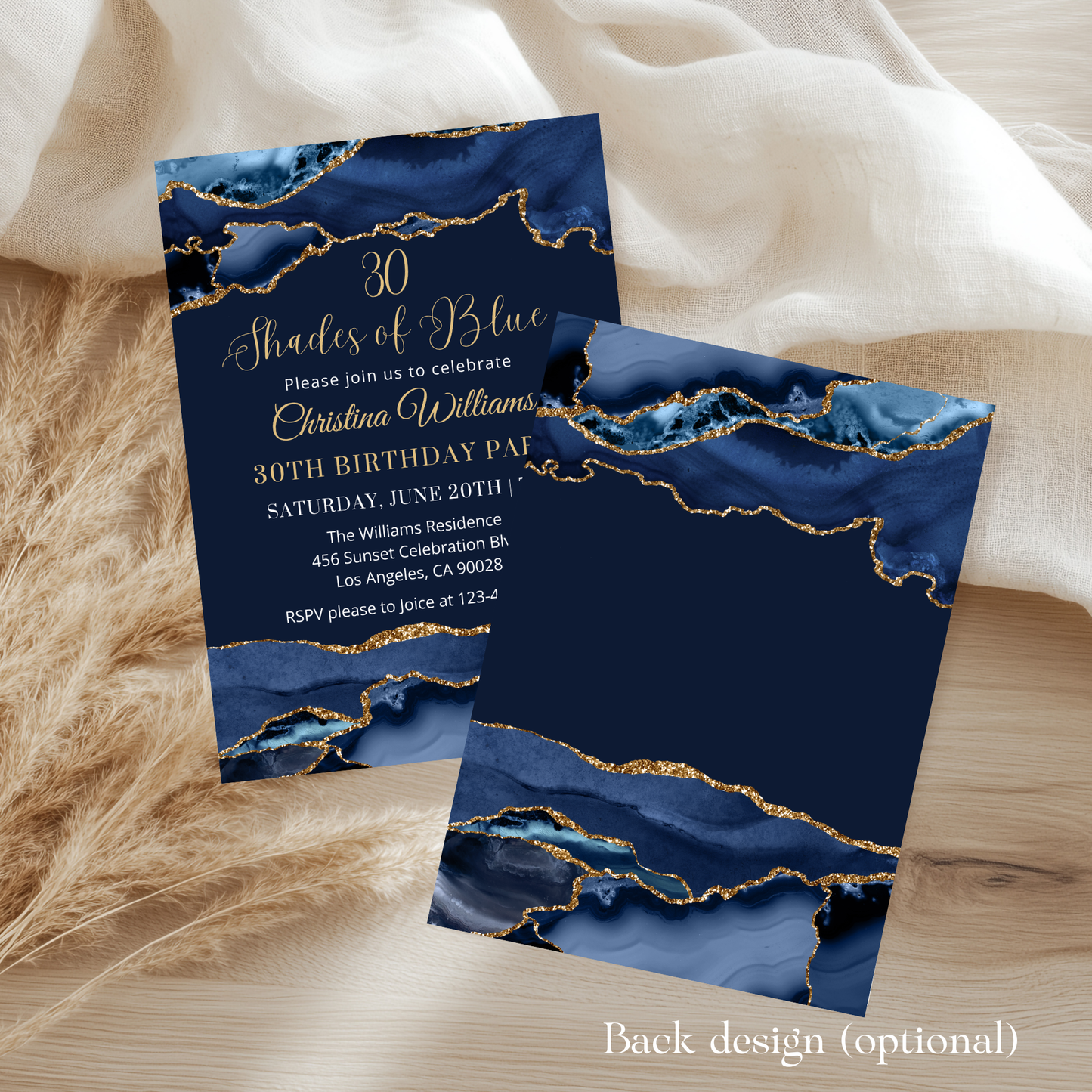 Elegant Shades of Blue Birthday Invitation Template