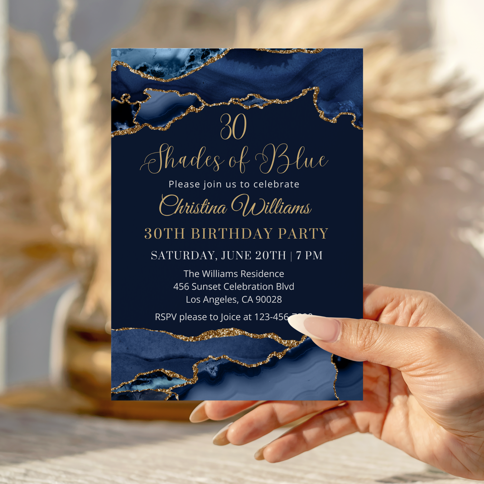 Elegant Shades of Blue Birthday Invitation Template