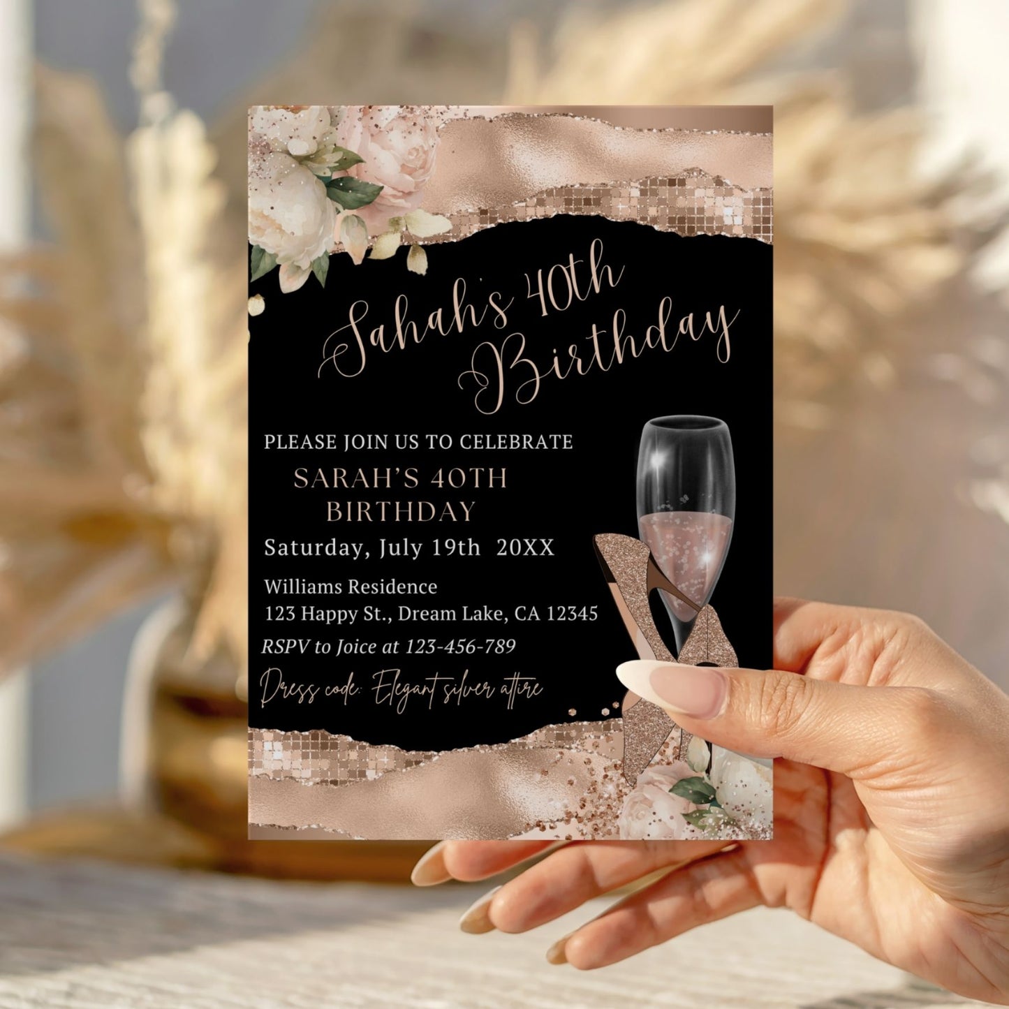 Rose Gold 40th Birthday Invitation Template