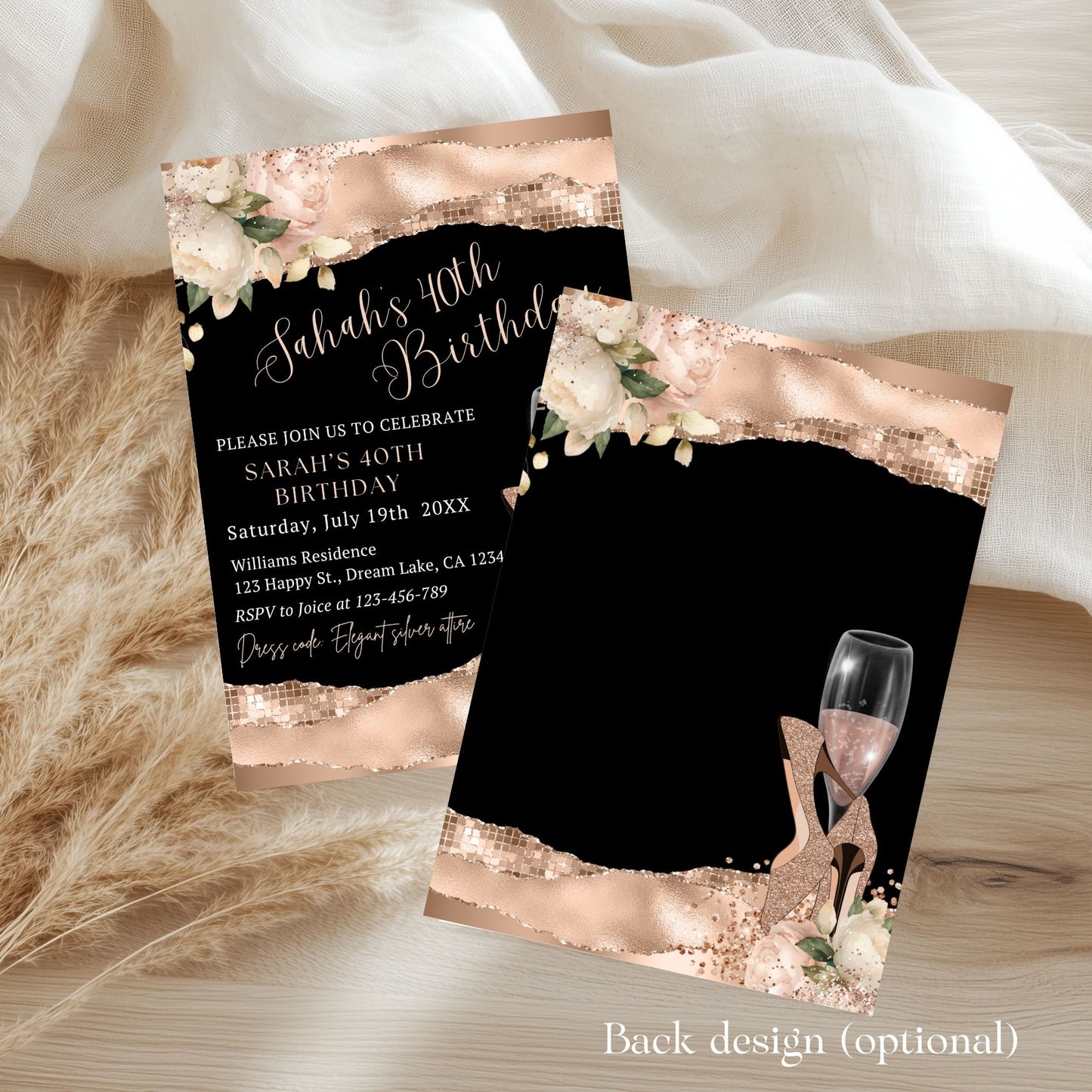 Rose Gold 40th Birthday Invitation Template