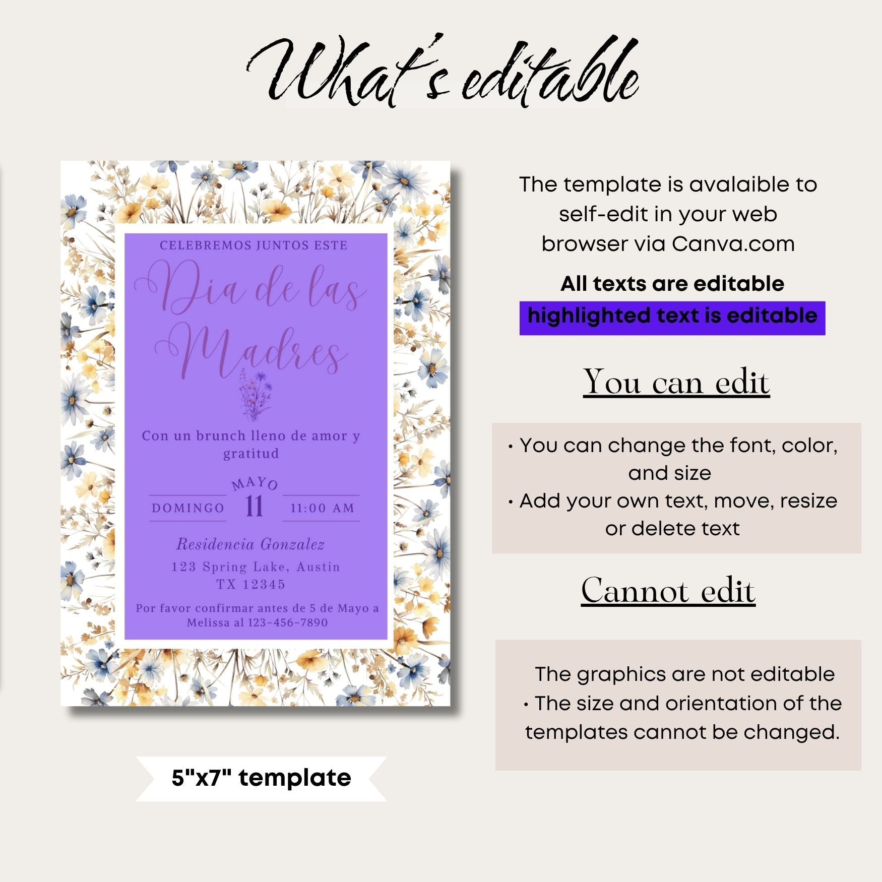 Spanish Wildflower Mother's Day Invitation Template