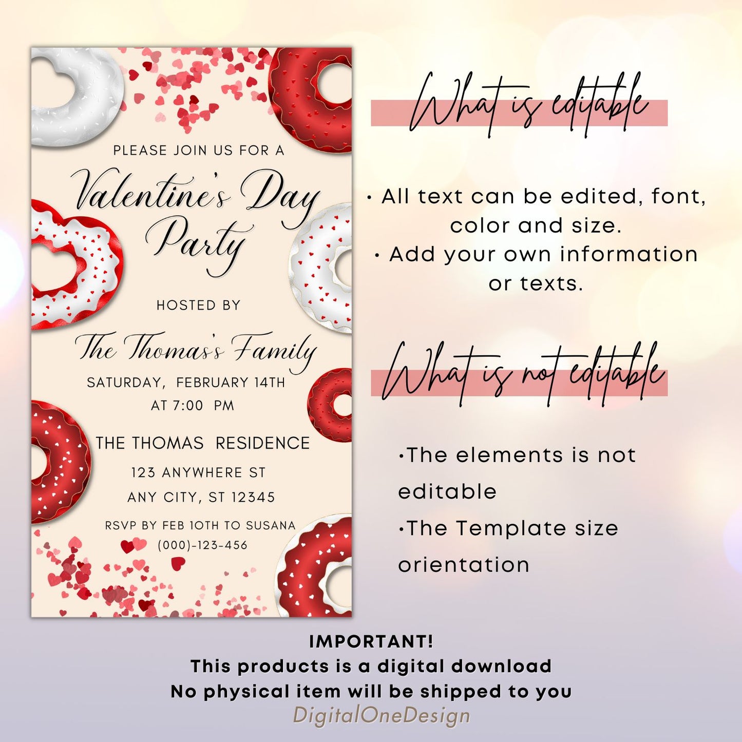 Heart Donuts Valentine’s Day Party Invitation