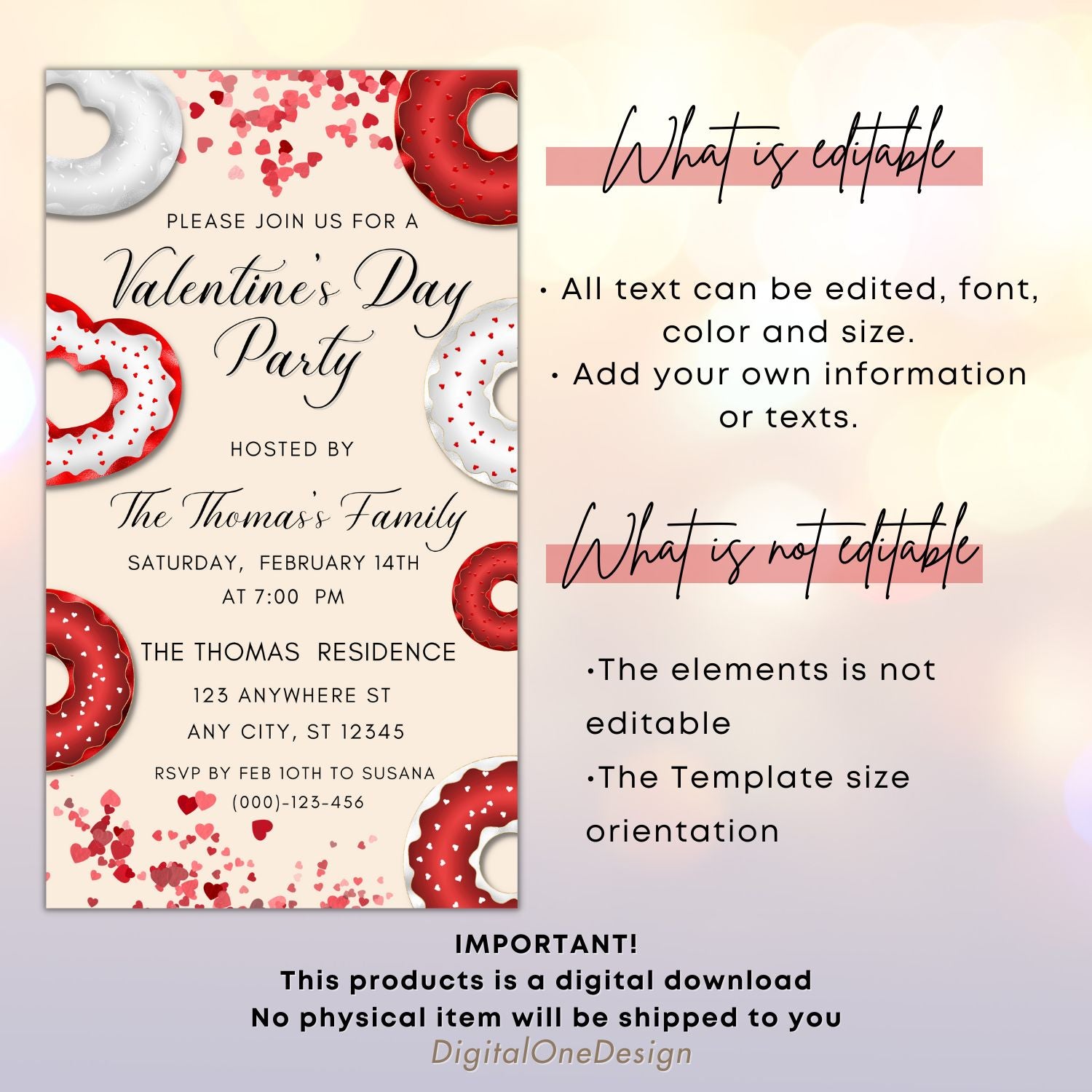 Heart Donuts Valentine’s Day Party Invitation