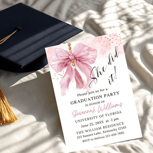 She did it grad party template Canva editable
