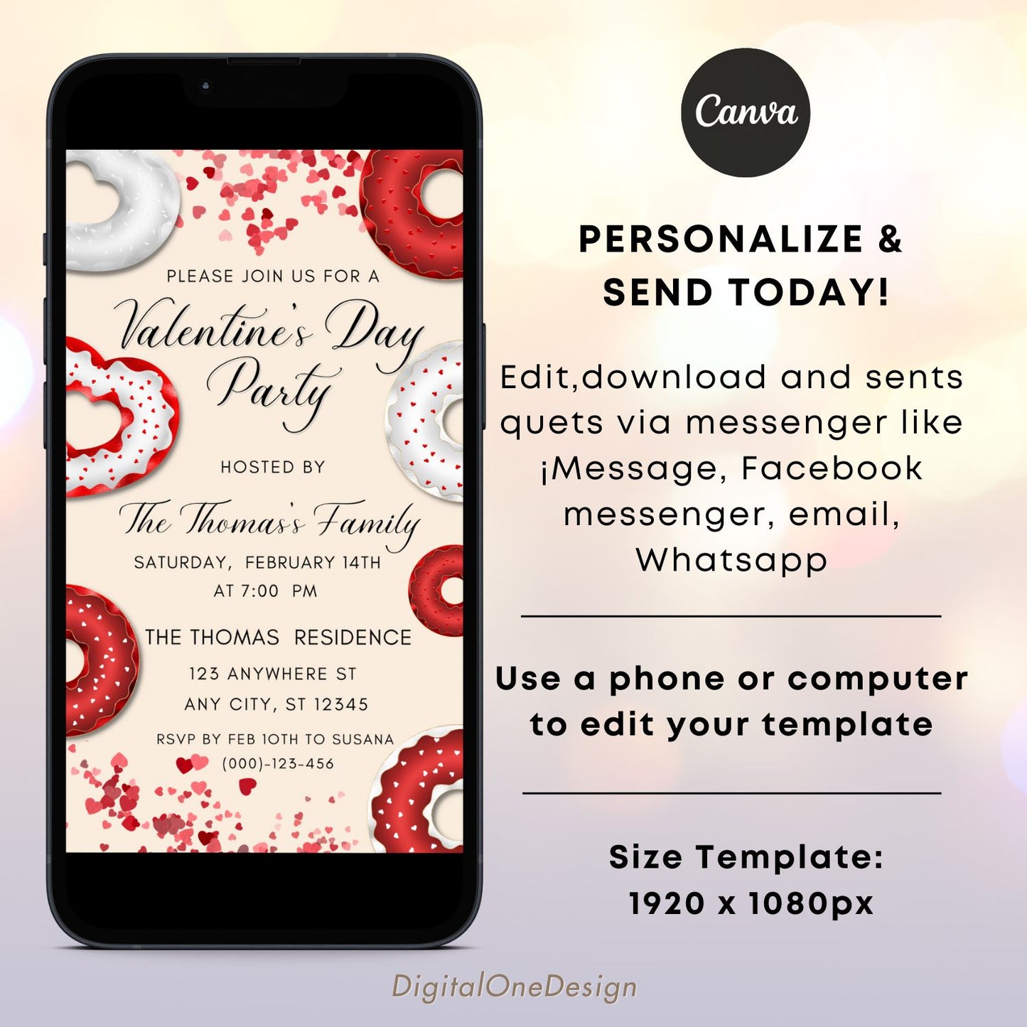Heart Donuts Valentine’s Day Party Invitation