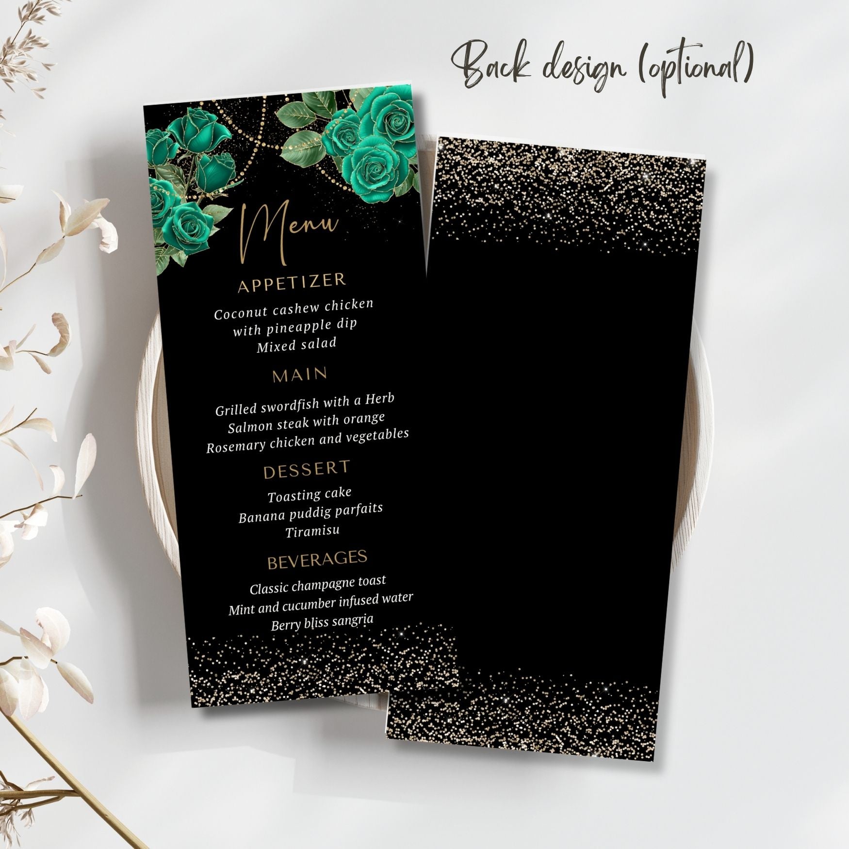 Editable Elegant Emerald Floral Menu Card for Special Events