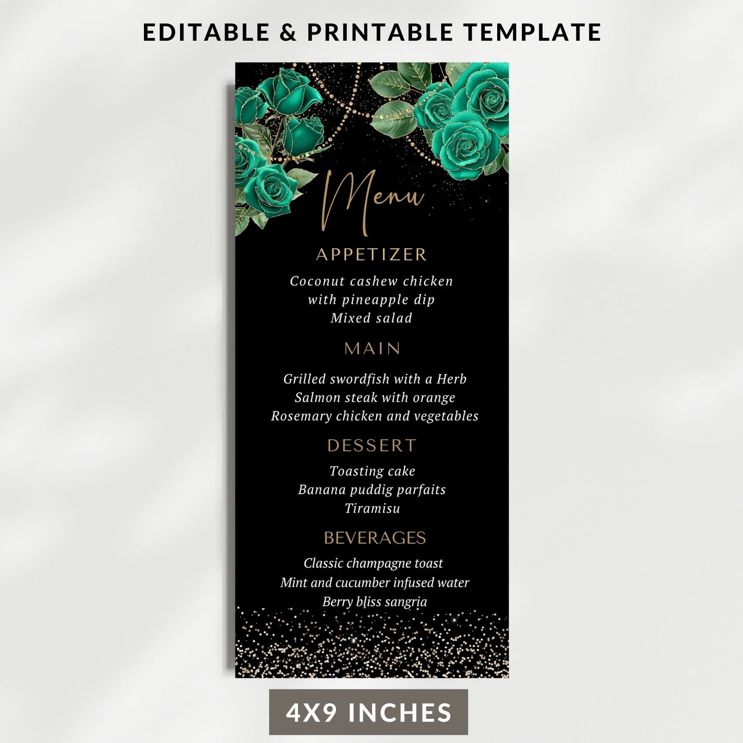 Editable Elegant Emerald Floral Menu Card for Special Events