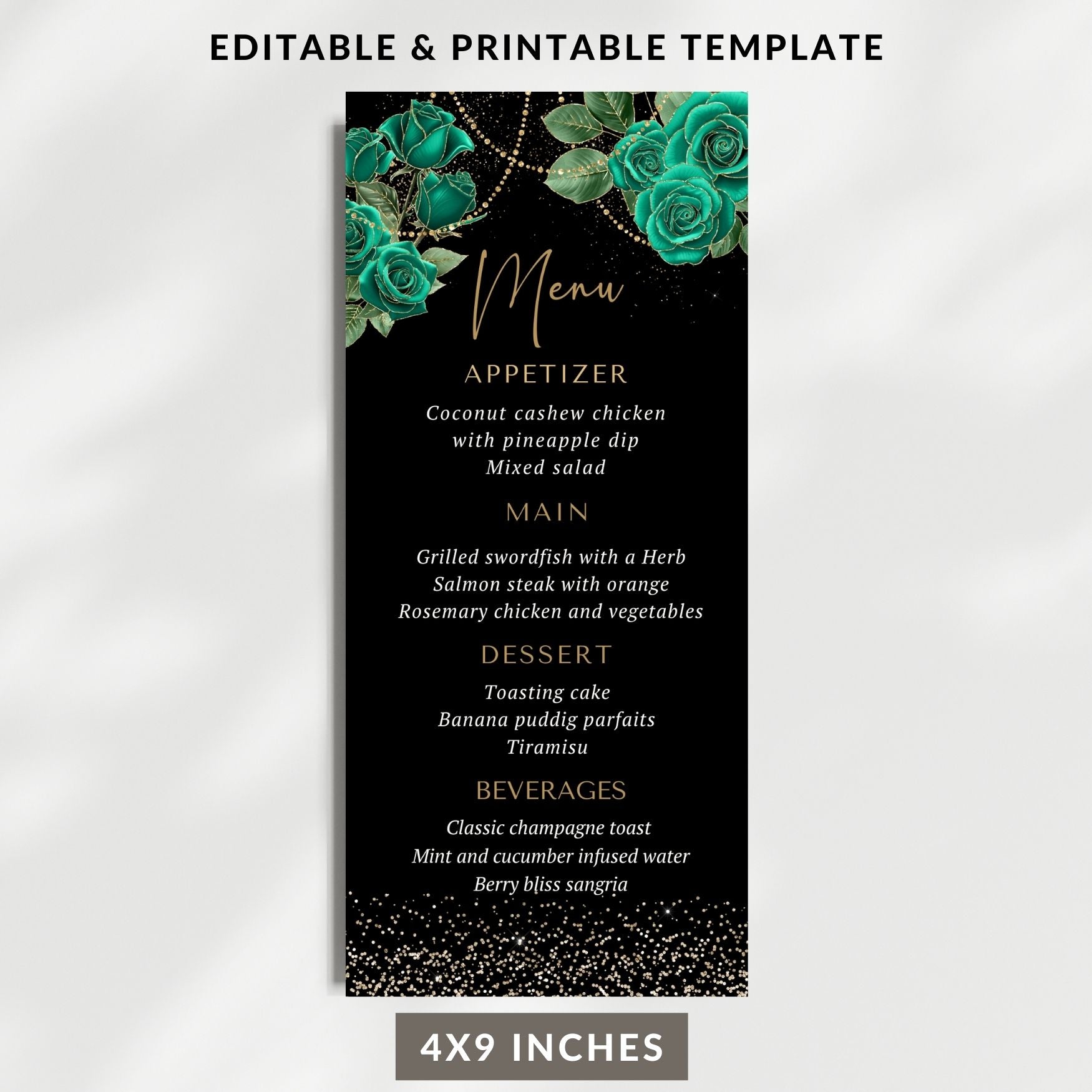 Editable Elegant Emerald Floral Menu Card for Special Events