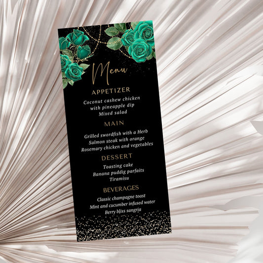 Editable Elegant Emerald Floral Menu Card for Special Events