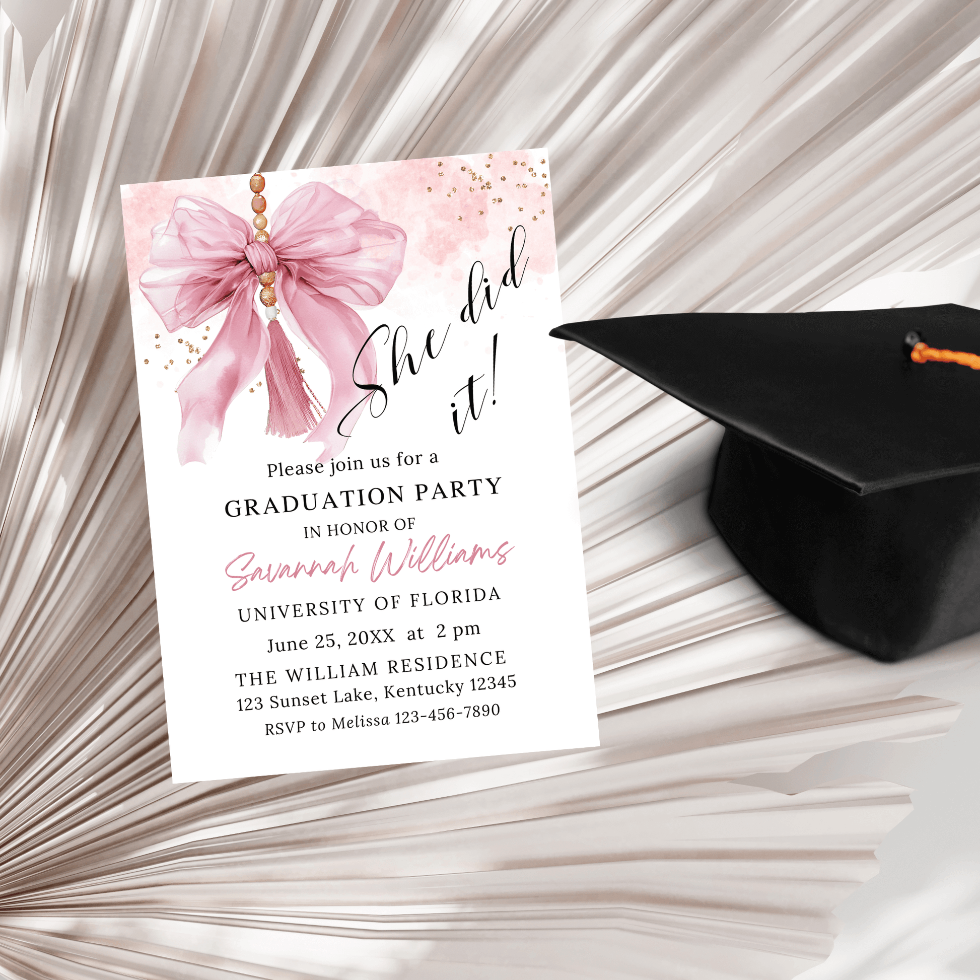 Elegant graduation invitation for her with photo