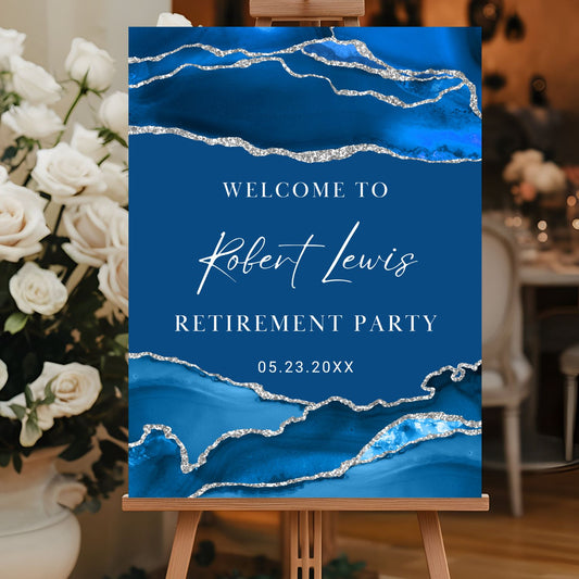 Navy Silver Agate Retirement Party Welcome Sign