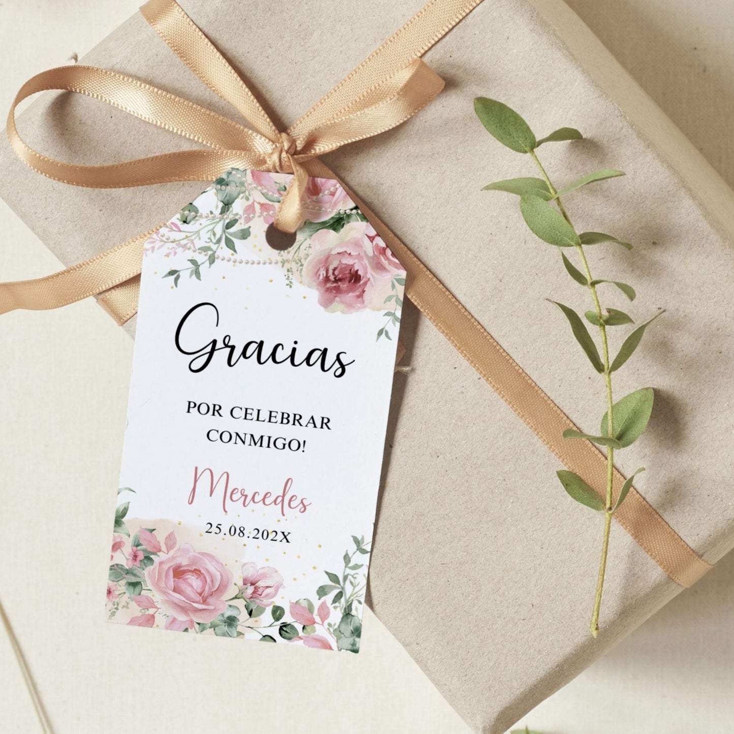 Editable Spanish Floral and Pearls Thank You Tag