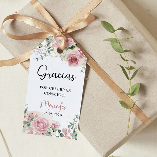 Editable Spanish Floral and Pearls Thank You Tag