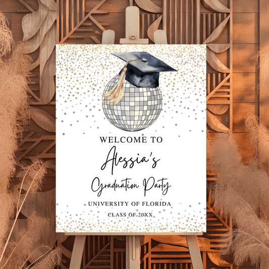 Editable Disco ball Graduation Party Welcome Sign