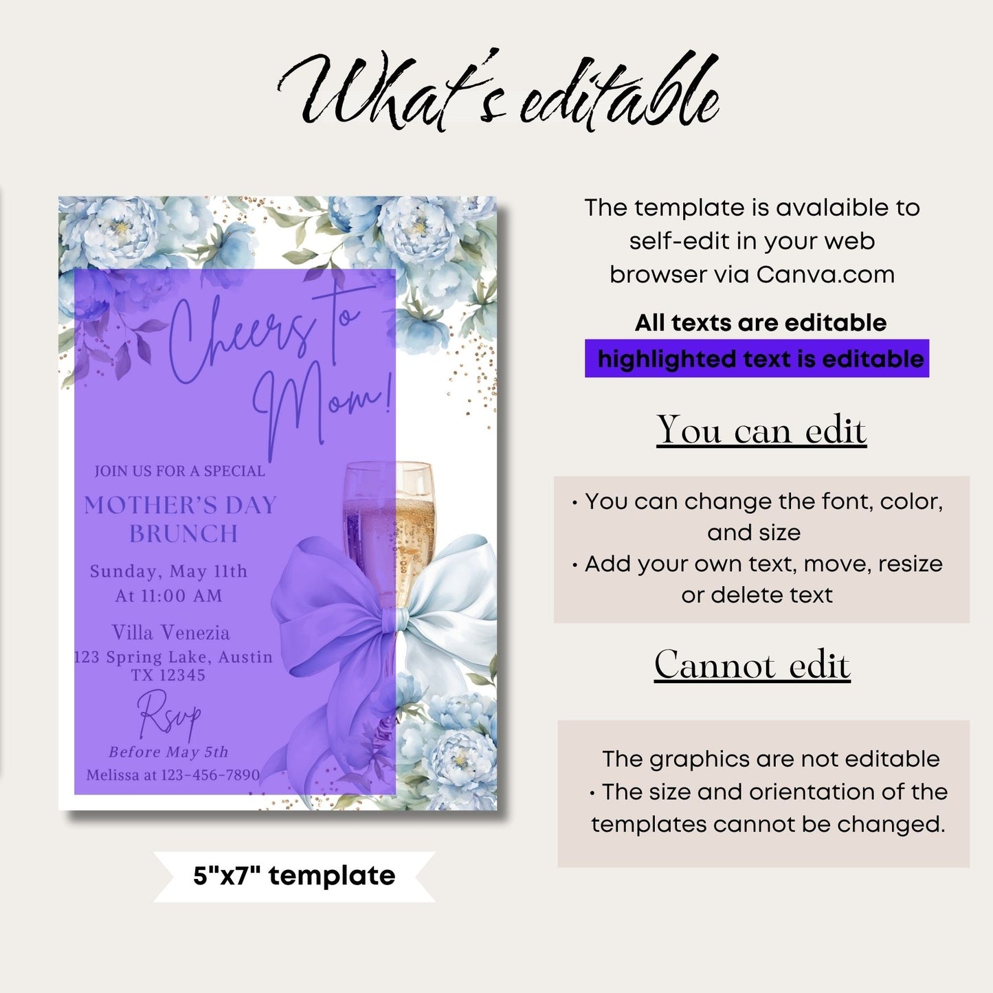 Cheers to Mom Elegant Dusty Blue Brunch Invitation