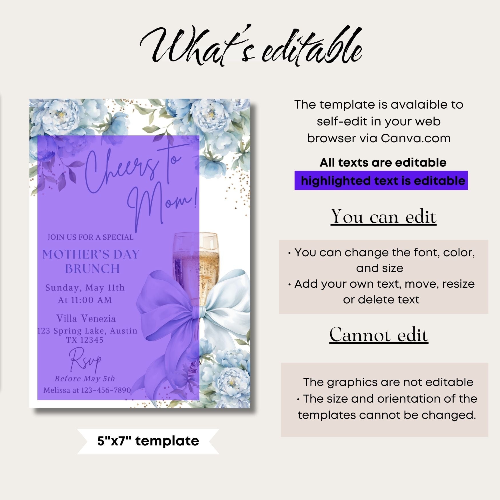 Cheers to Mom Elegant Dusty Blue Brunch Invitation