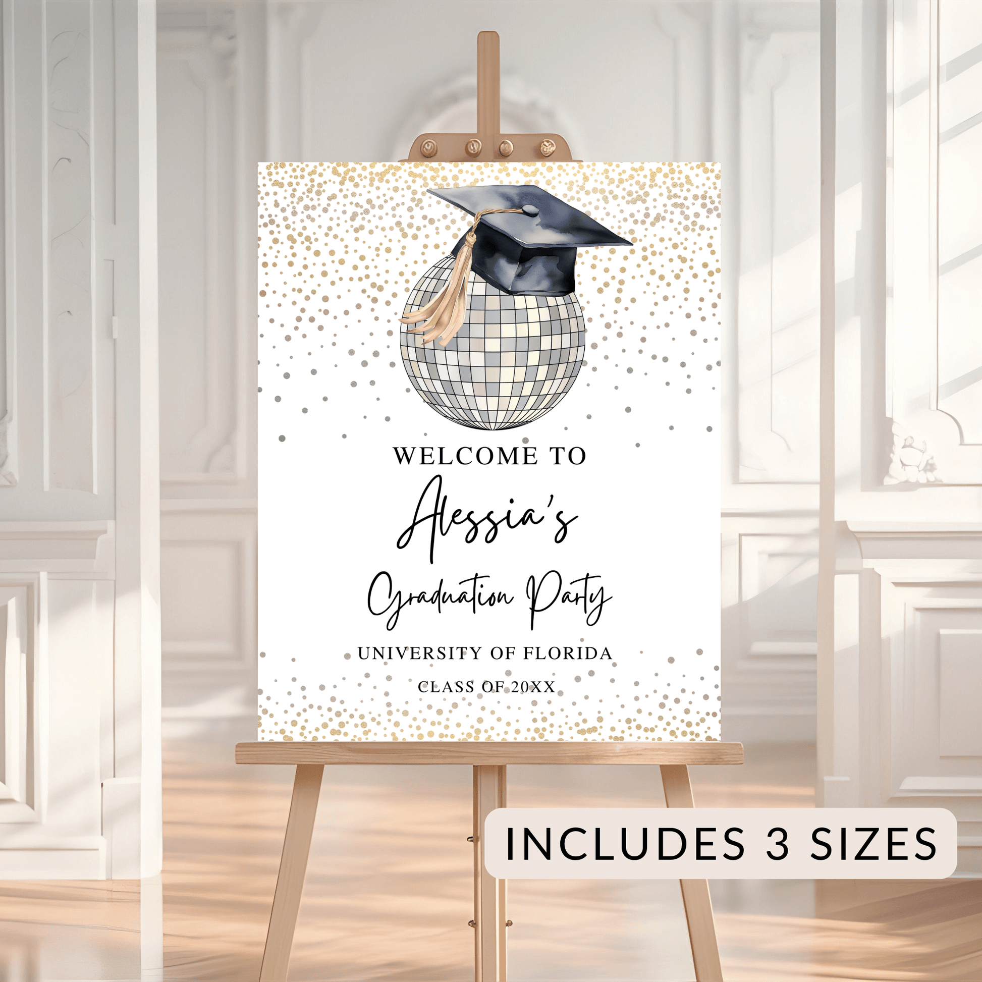 Editable Gold Confetti Graduation Party Poster