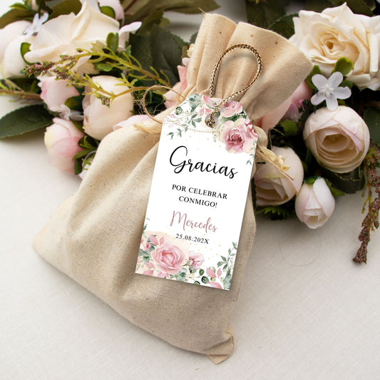 Editable Spanish Floral and Pearls Thank You Tag