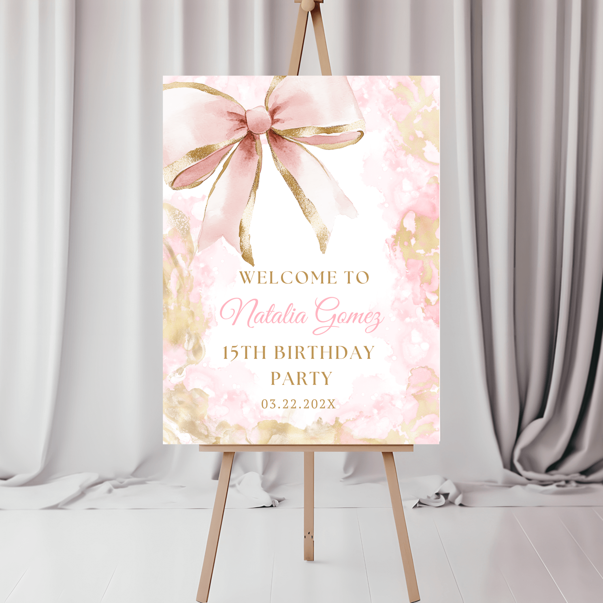 Pink Gold quinceañera entryway decor