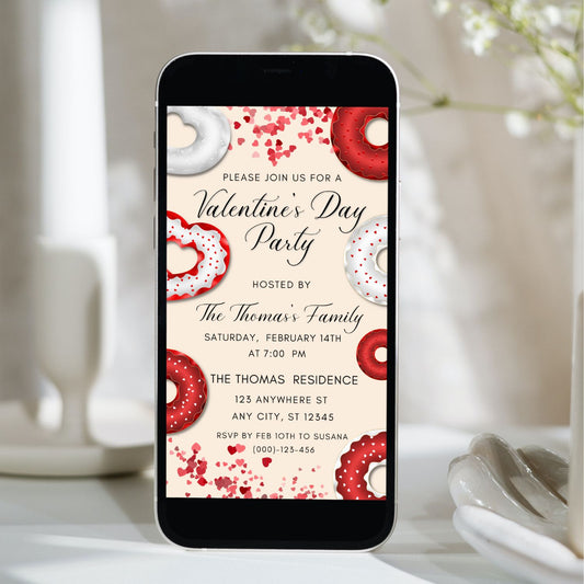 Heart Donuts Valentine’s Day Party Invitation