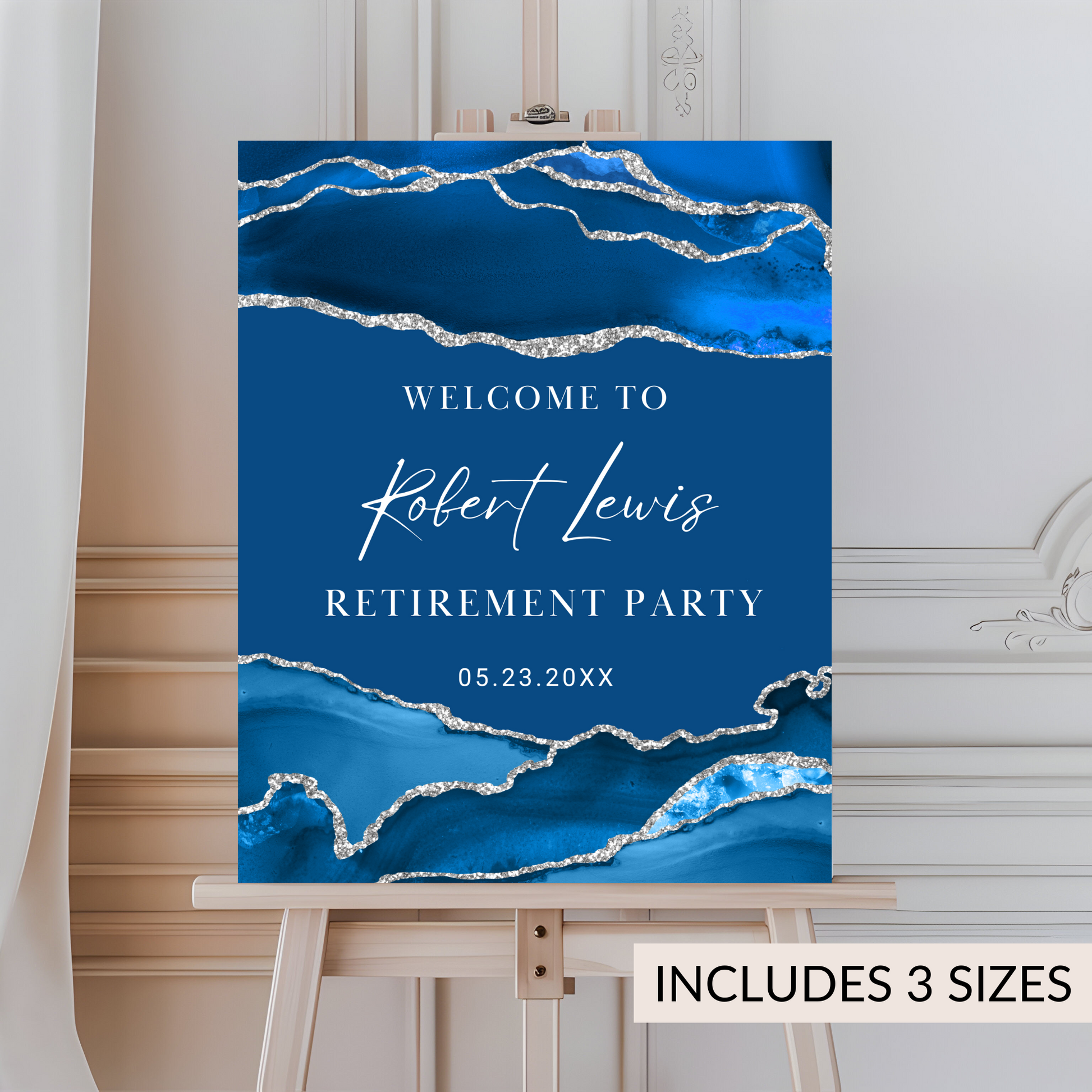 Navy Silver Agate Retirement Party Welcome Sign